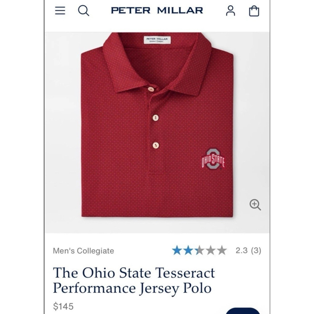 Peter Millar The Ohio State Tesseract Performance Jersey Polo Size XL Red LKNEW